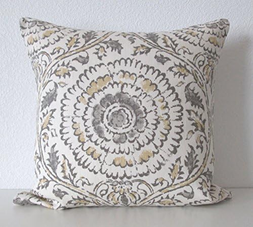 Ethan Allen Micah Stone linen floral medallion gray decorative pillow cover