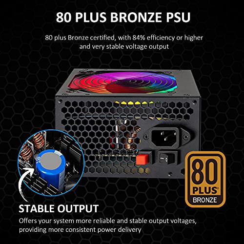 ESGAMING Power Supply 650W, 80 Plus Bronze Certified, ATX 12V Active