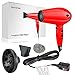 NITION Ionic Hair Dryer with Diffuser Attachment 1875 Watt Ceramic Negative Ion Blow Dryer Cool Shot Button 3 Heat/2 Speed Settings for Quick Drying,Compact size Lightweight,Red