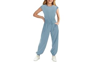 CharmWM Girls Casual Jumpsuits Loose Romper Long Pants with Pockets Kids Clothes