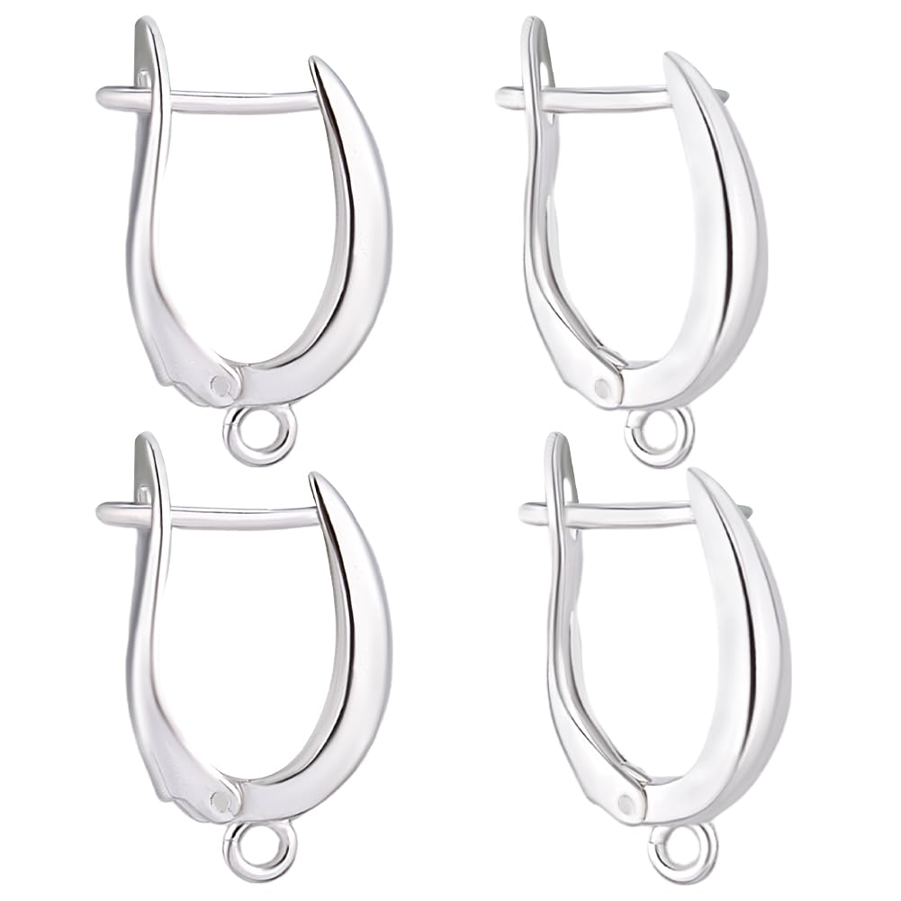 Beebeecraft 1 Box 10Pcs Silver Half Hoop Earring Findings with Loop 925 Sterling Silver Plated Brass Huggie Leverback Earwires Latch Back French Earring Hooks for Jewelry Making Earrings DIY Craft