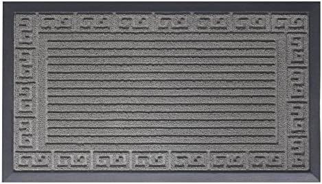 Doormat Shoe Scraper Easy Clean Soft Texture Greek Key Design Grey