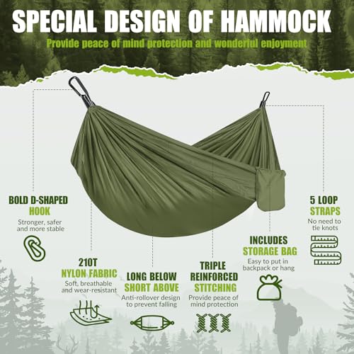 Ultralight Outdoor Hammock 300 kg Load Capacity Travel Hammock Camping Breathable Quick-Drying Portable Parachute Nylon for Backpacking, Hiking, Garden
