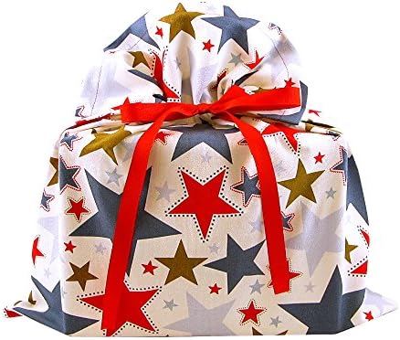 Stars II Reusable Fabric Gift Bag for Birthday, Graduation, or Any Occasion (Medium 17 Inches Wide by 18.5 Inches High)