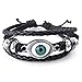 KONOV Mens Womens Leather Bracelet, Blue Evil Eye Adjustable Bangle, Black Silver