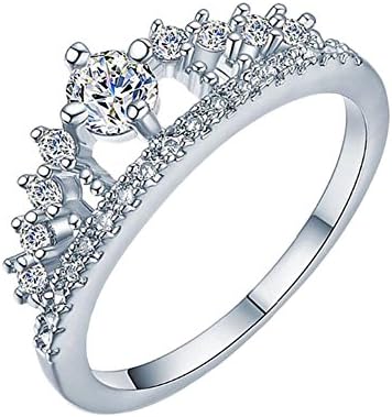 Shuda Elegant Womens Jewellery Crown Crystal Rings for Anniversary Wedding Band Engagement Ring Bridal Set(Silver)