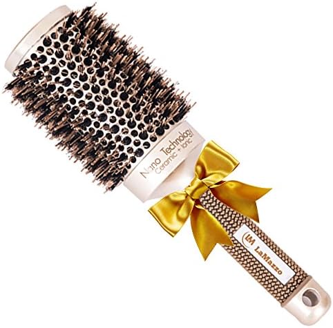 Nano Thermal Round Barrel Hair Brush For Women By LaMazzo -Professional Quality W/Ceramic &amp; Ionic Technology- Works Amazingly W/Your Hairdryer- Boar Bristle- Travel Size- Fabulous Hair Every Time