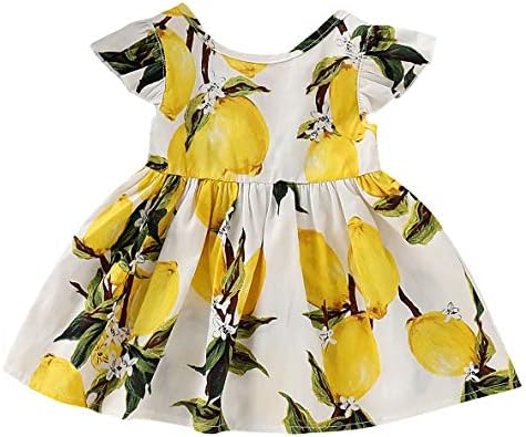 Toddler Baby Girls Dress Lemon Print Sleeveless Dresses Cute Floral Backless Sundress Skirt