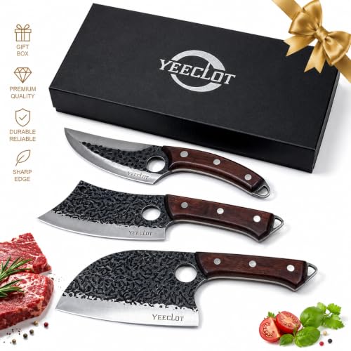 Juego de cuchillos de carnicero, 3 piezas cuchillo de chef serbio forjado a mano, cuchillo vikingo para cortar carne, con mangos ergonómicos, la cocina al aire libre, el camping y las barbacoas