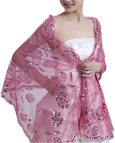 Women's Sequins Wedding Accessory Shawl Wrap Evening Party Shawls Scarves Girls Scarf (Pink)