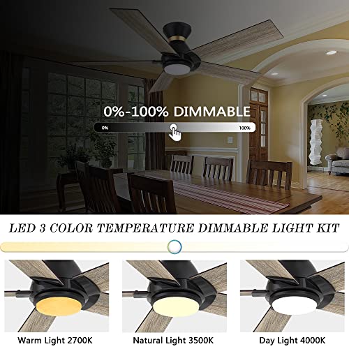 Smart Wifi LED Ceiling Fan in Indoor/Outdoor, 52inch Plywood smart