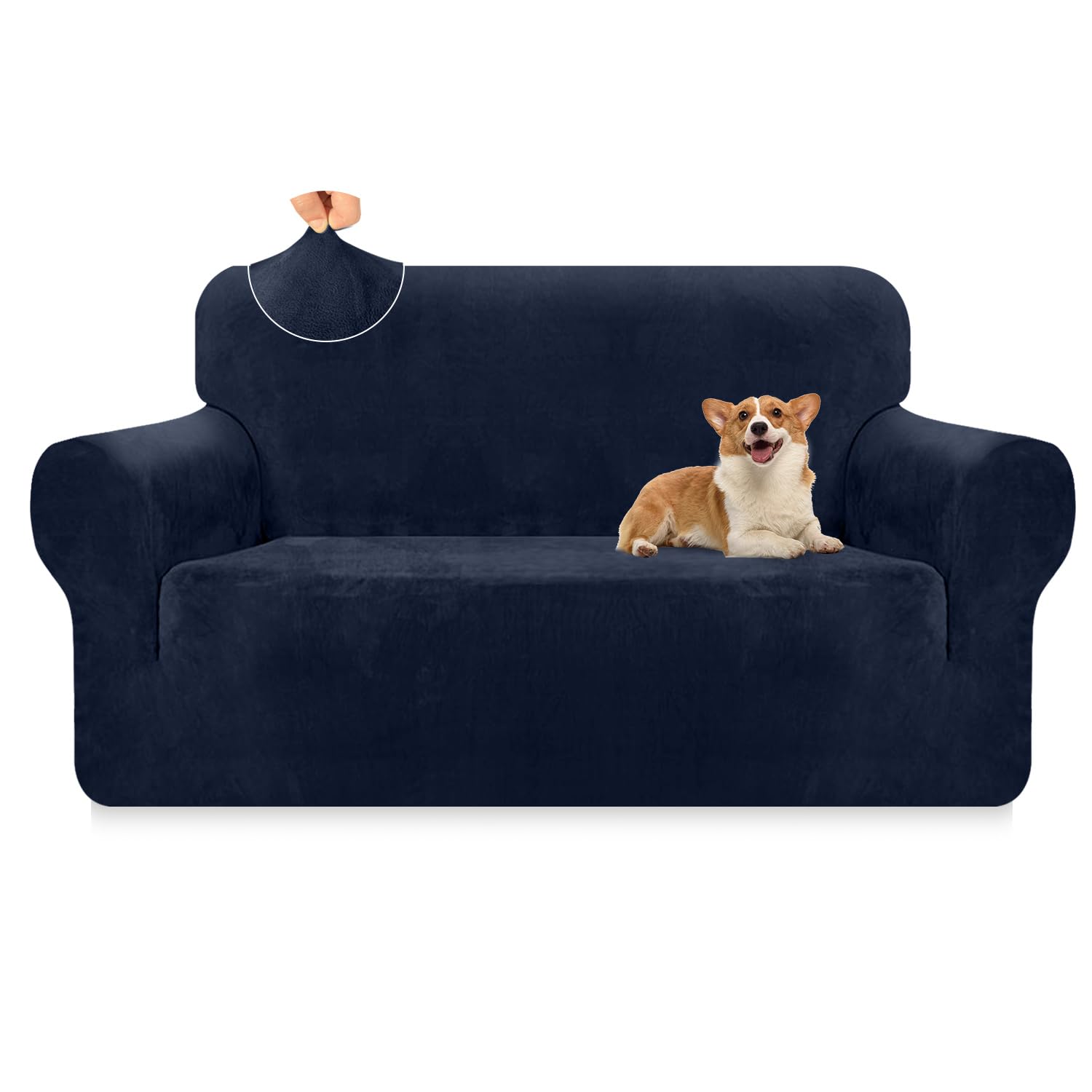 Granbest Luxury Thick Velvet Sofa Cover 2 Seater High Stretch Couch Cover Ski-friendly 4 Seasons Universal Sofa Protector for Pets and Kids (2 Seater, Navy Blue)
