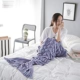 Holidayli Mermaid Tail Blanket for Adults Crochet Snuggle Sofa Throws with Knit Pattern Soft Coutch Blanket Purple 6.4x 3.0 feet (Purple)