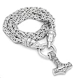 GuoShuang Men Stainless Steel Viking Bear Head with Thor Hammer Mjolnir Pendant Necklace -King Chain