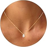 BSGRL Dainty Gold Necklace-14k Gold Plated Solitaire Cubic Zirconia Necklaces Tiny Round Teardrop CZ Layered Necklaces Dainty Butterfly Leaf Flower Necklace for Women 16.5”+2”