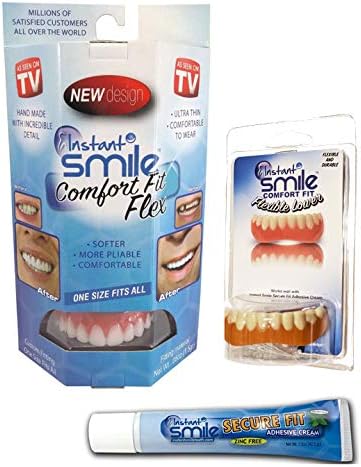 Instant Smile Comfort Natural Shade Flex Upper and Natural Shade Lower Veneers Complete Set with Denture Cream