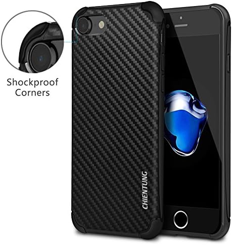 iPhone 7 Case,CHIENTUNG Apple Slim Fit with Shockproof Corner and Ultra-light iPhone 7 Cover Carbon Fiber Pattern Skin Shock Absorbing Bumper and Anti-Scratch Case for iPhone 7 4.7 Inch-Black