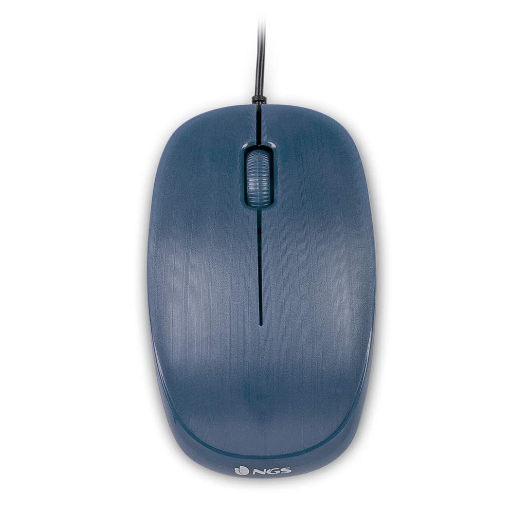 NGS FLAME BLUE - 1000dpi Optical Mouse with USB Wire, Mouse for Computer or Laptop with 3 Boutons, Ambidextrous, Blue