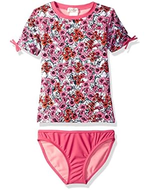 Fancy Jessica Simpson Jessica Simpson Big Girls' Ditsy Floral Short Sleeve Rash Guard Two Piece Swimsuit Set