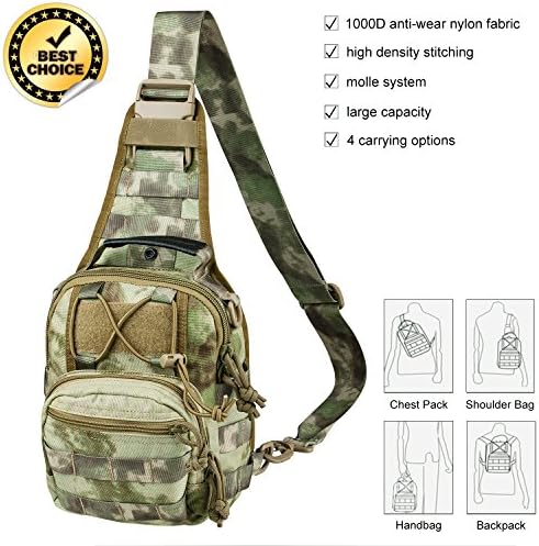 Outdoor Tactical Backpack Military Sport Bag Molle Chest Pack Daypack Crossbody Backpacks Shoulder Laptop Bag Funny Pack Small Camos Rover Sling Pack for Hunting Camping Hiking Treking 1000D nylon(AT)