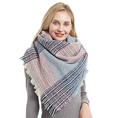 Womens Plaid Tassel Scarf Fall Winter Classic Warm Soft Check Chunky ...