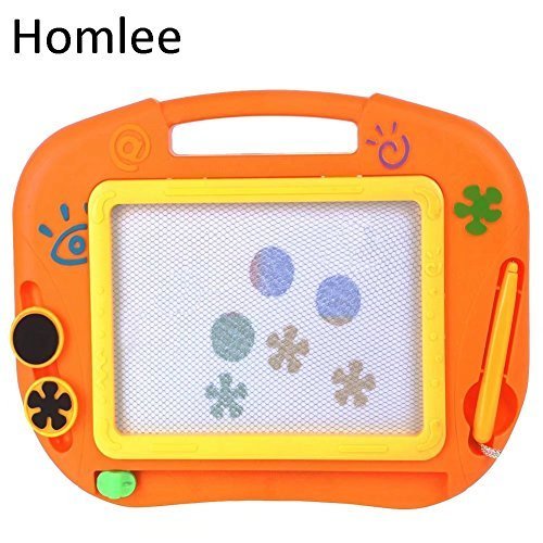 Small Magnetic Drawing Painting Writing Graffiti Board, Portable Magnet Doodle Board with 1 Magnetic Pen & 2 Stampers 4 Color for Kids Preschool Toddlers Children Girls Boys Home Travel Size 12.6 Inch