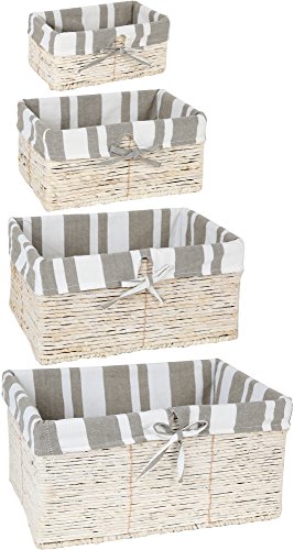 4 Piece Wicker Basket Set Nesting Baskets - Lined Wicker Storage Containers for Home Organization