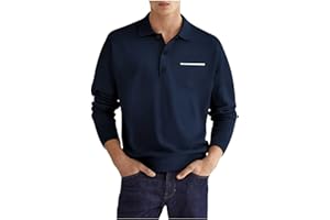 Long Sleeve Polo Shirt for Men Button Down Collar Golf Business Shirts Fashion Regular Fit Athletic Tops with Pocket