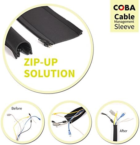 COBA Cable Sleeve (4 PACK) 19-20" - with 2 PACK 6" Gear Twist Tie and 2 PACK Cable Clips. Flexible Neoprene Cable Organizer for PC/ TV / Speaker / Home Theatre