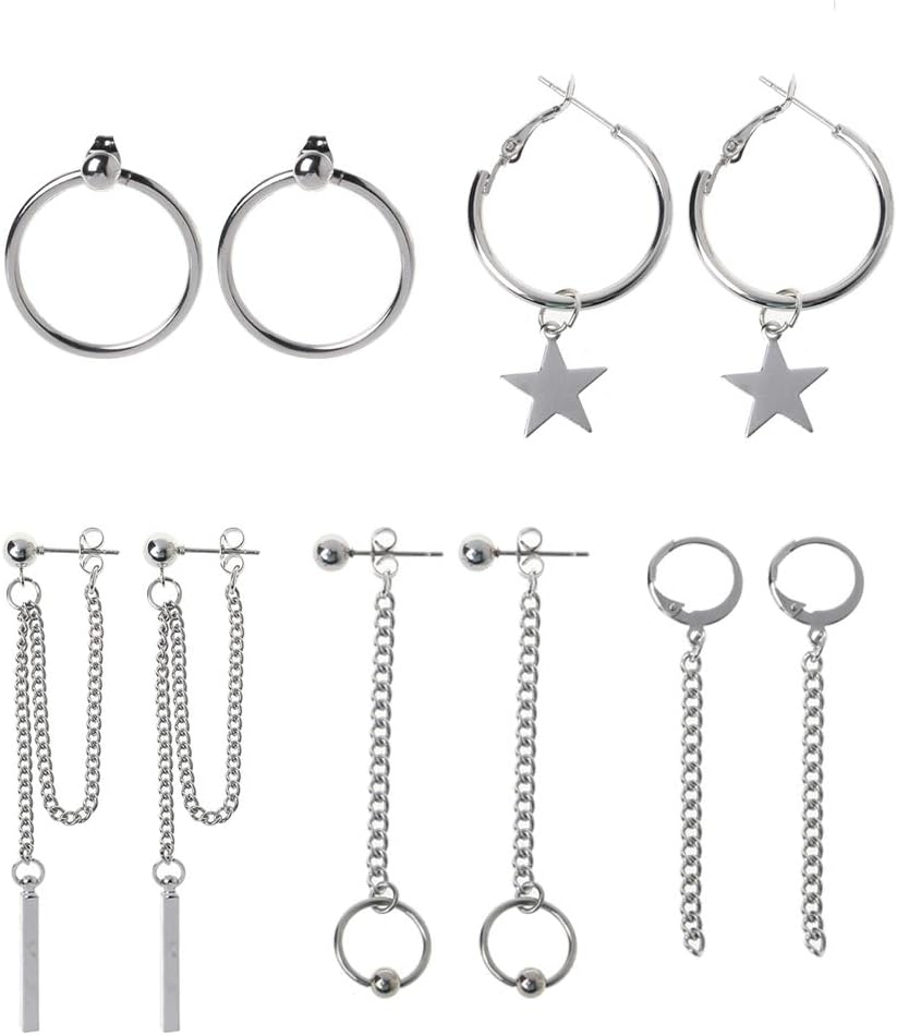 siwetg Korea Jewelry KPOP Bangtan Boy Punk Titanium Steel Tassel Chain Drop Earring Kit