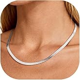 ChainsPro Herringbone Necklace for Women Dainty Flat Snake Chain Layered Choker Necklace Simple Jewelry, Stainless Steel/Gold Plated/Rose Gold Plated/Black, 3/5mm, 12"/15"/18"(Send Gift Box)
