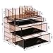SONGMICS Makeup Organizer 3 Large Drawers Cosmetic Jewelry Storage Display Boxes with 14 Top Compartments 2 Pieces Set Tawny UJMU17T
