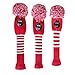 Scott Edward Crimson Red Classic Strip Golf Pom Pom Head Covers Set of 3 for Wood Clubs, with Rotating Number Tags