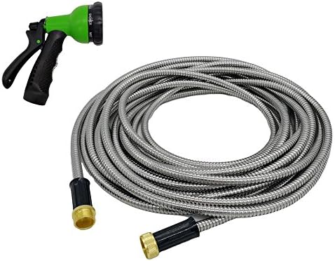 Sanvey Best Flexible 304 Stainless Steel Metal Garden Hose 50 FT Never Kink Lightweight Watering Lawn, Yard/Garden, Car Wash, Washing Pets, Home Cleaning (50ft)