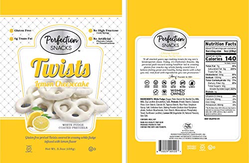Perfection Snacks Gluten Free Covered Pretzels (Lemon Cheesecake, 6 count / 5.5oz)