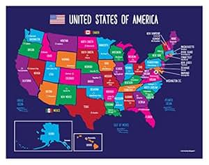 Amazon.com: Map of United States for Kids - US Map with Capitals