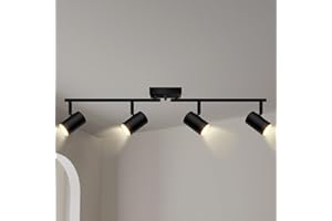 AUQUEE 4 Light Track Lighting Fixtures Ceiling, Matte Black Track Lights Ceiling with Flexibly Rotatable Light Heads, Modern LED Track Light kit for Kitchen/Hallway, GU10 Bulb Not Included