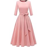 DRESSTELLS Cocktail Dresses for Women, Vintage Wedding Guest 3/4 Sleeves Formal Church Tea Dress