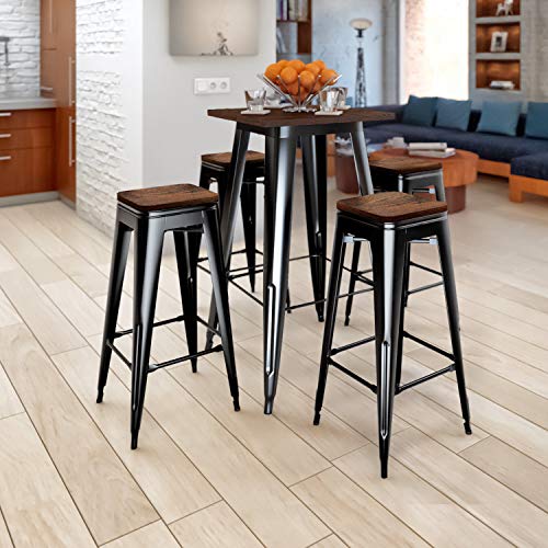 VIPEK 30 Inch Metal Bar Stools High Bar Chair Solid Wood Seat Set of 4