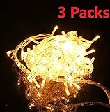 EVERMARKET(TM) 30FT 10M 100 LED Waterproof String Light with 8 Flashing Modes for Christmas Holiday Fairy Wedding Party Indoor Outdoor Decoration Lighting, Warm White - 3 Packs
