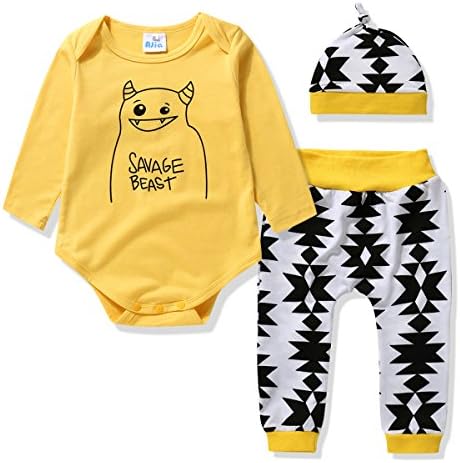 Adoy Baby Boys Girls Bodysuits &amp; Pants &amp; Cap Clothes 3 Pcs Set Infant Outfit /Pajama (90(12-18Month), Yellow)
