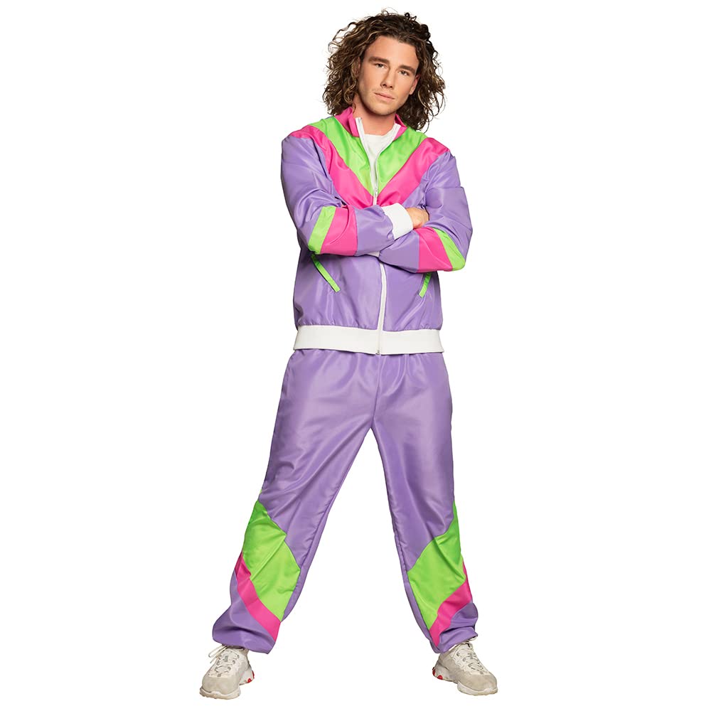 Boland - Adult 80s Tracksuit with Pockets, Jacket and Trousers, Various Sizes, Camping Suit, Jogging Suit, Assi Suit, Retro Style, Group Costume, Theme Party, Carnival, Multicoloured, XL