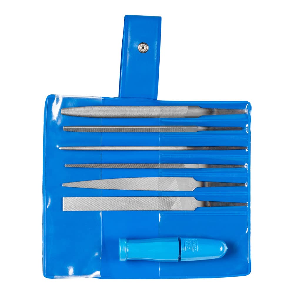 Pferd Key File Set 265 A in Plastic Pouch, 6 Files, 4 inch, 1 Quick-Mounting Handle, 17009 – Ideal for Fine and Delicate Filing