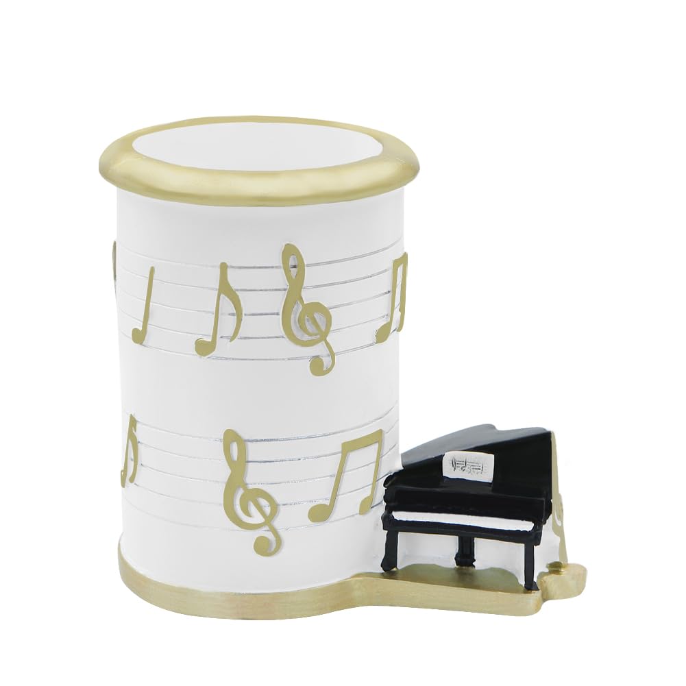 Boerni Resin Music Piano Pen Holder,White Musical Melody Note Sculpture Pencil Holder Cup Container Pot Organizer Makeup Brush for Kid Desk Office School Stationery Gift