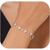 Dainty Gold Silver Bracelet for Women Trendy Non Tarnish 14K Gold Plated Cubic Zirconia Bracelet Simple Butterfly Flower Cubic Zirconia Bracelets Jewelry Gift for Women