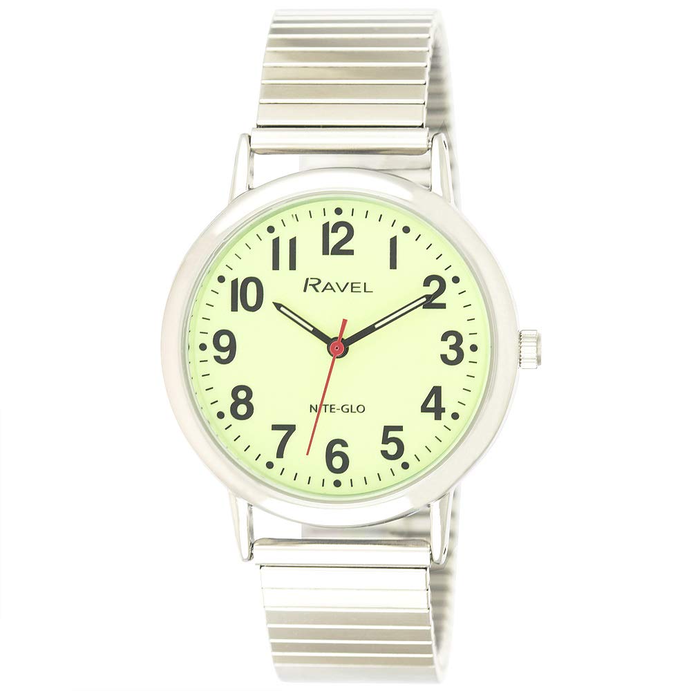 Ravel Glow in The Dark Luminous Dial Watch - Stainless Steel Expander Bracelet