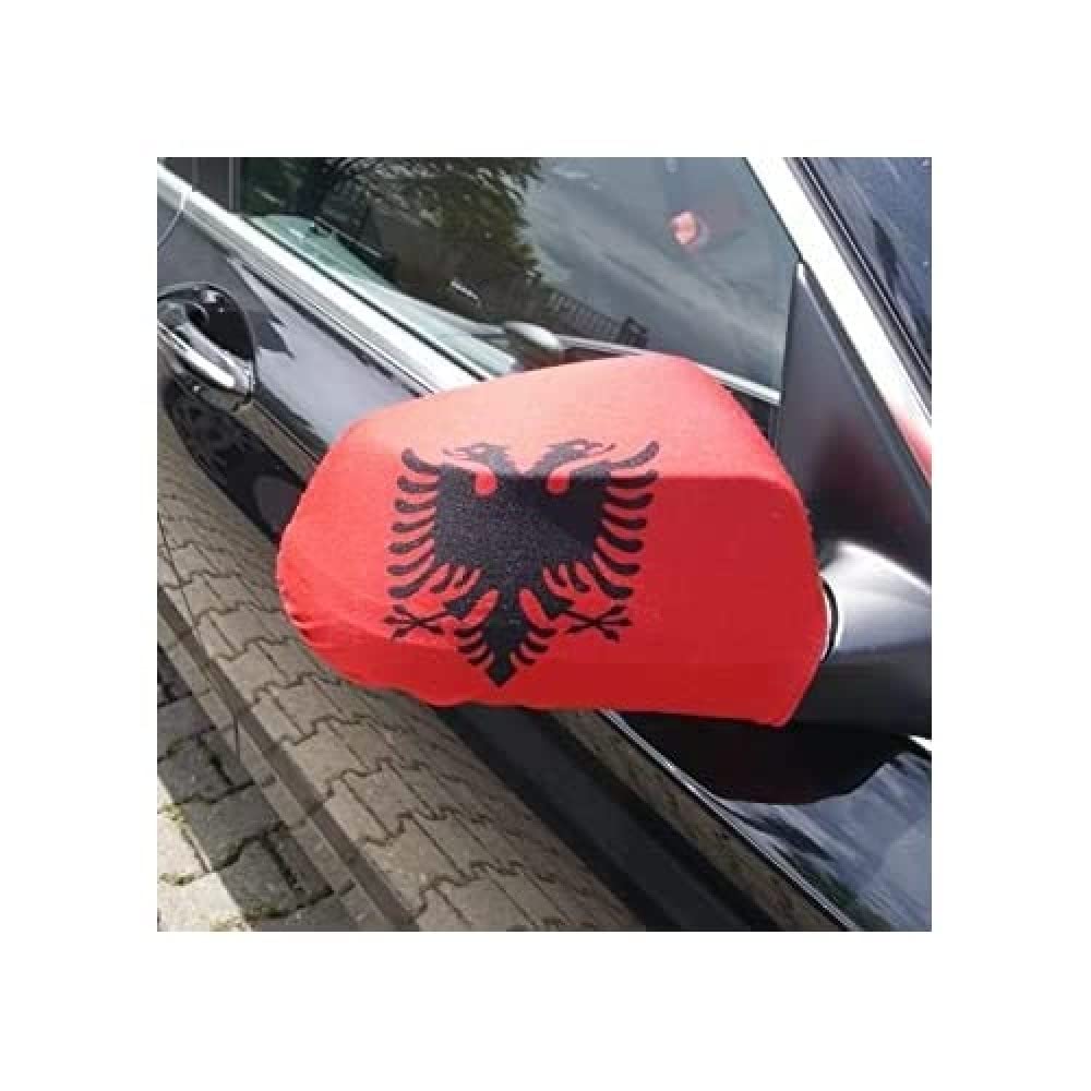 AZ FLAG - Albania Car Mirror Flag - 2 Pieces - Polyester and Spandex Albanian Small Flag for Car mirrors - Elastic