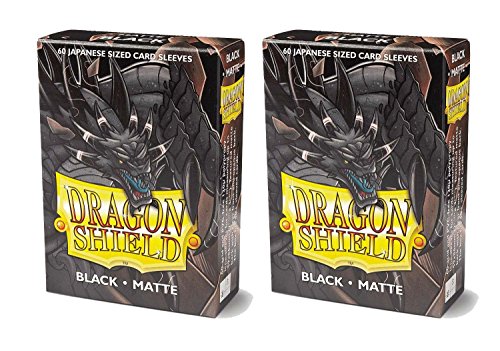Dragon Shield Bundle: 2 Packs of 60 Count Japanese Size Mini Matte Card Sleeves - Matte Black