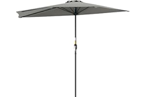 Outsunny 9ft Half Round Patio Umbrella, Outdoor Market Patio Table Umbrella Parasol with Crank Mechanism, 5 Ribs