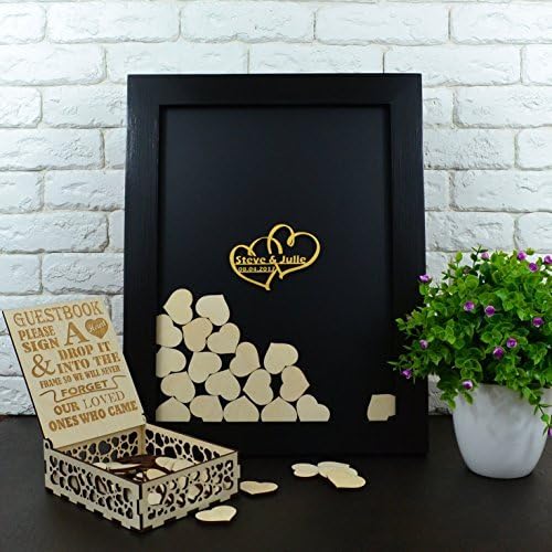 Drop Box Guest Book Wedding Guest Book Alternative Personalized Custom Guest Book Wood Heart Wedding Day Gift 35x30 CM With 120 Pcs Wooden Hearts